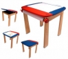 Стол для детской с контейнером для ручек ,деревянный(голубой, красная полоса)